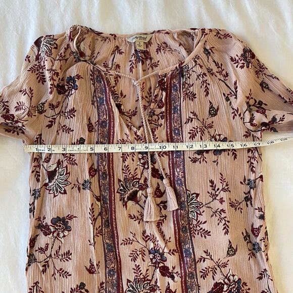 Lucky Brand Boho Floral Peasant‎ Dress Rose Long Sleeve Casual Chic Small - Picture 9 of 14